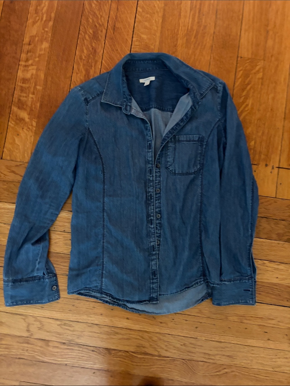 Caslon Denim-Style Button-Down Shirt - Blue Size 8